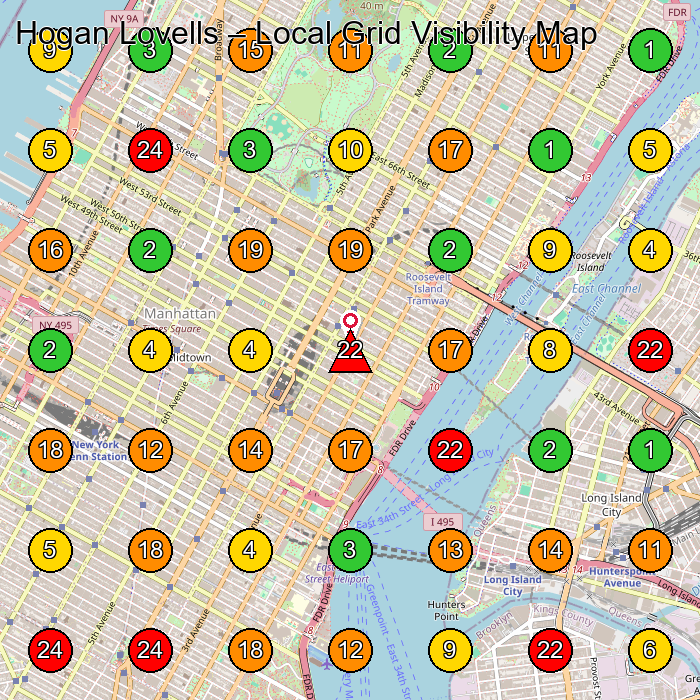 Hogan Lovells Legal Services GeoGrid ranking map for New York NY